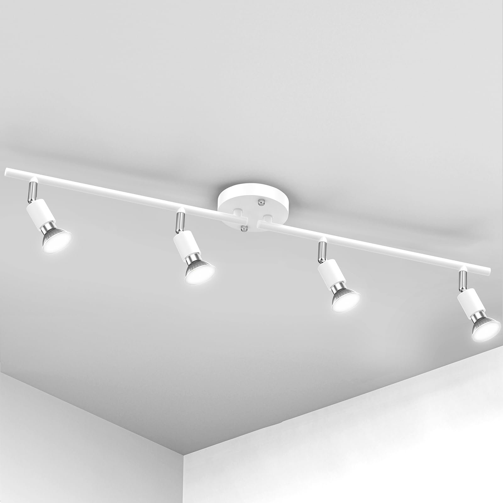 512bfXBdo7CL VortexEdge 4-Light Adjustable Dimmable Track Lighting Kit, Flexible Foldable Arms,Satin Nickel Kitchen,Hallyway Bed Room Lighting Fixture, GU10 Base Bulbs not Included - Image 2