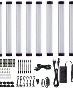 VortexEdge LED Under Cabinet lighting Kit, Plug in Strip Lights with Dimmer Switch for Kitchen Cabinet Counter, Closet, bedroom lighting.（24w-8 bars kit-6000K）