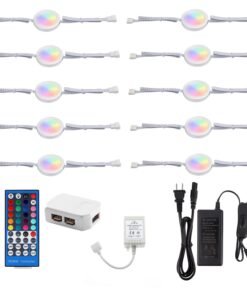 VortexEdge 24V Under Counter Led Lights, RGB+Warm White Under Cabinet Lighting Linkable,Color Changing Puck Lights Dimmable with Wireless 40-Key IR Remote Control (RGBWW, 10 Lights)