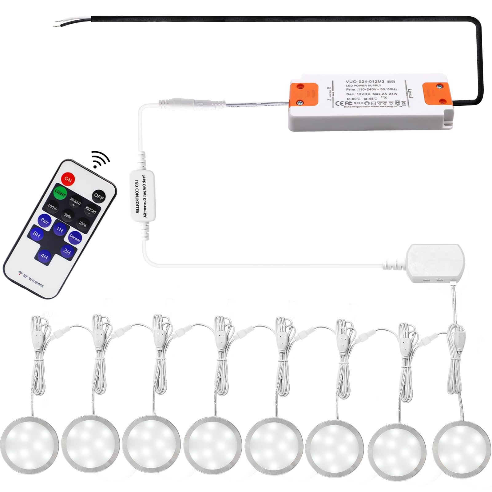 61R2gbADm2L VortexEdge Linkable Under Cabinet LED Lighting 12V Dimmable Puck Lights Hardwired with Wireless RF Remote Control for Kitchen Mood Lighting(8 Lights, Warm White, NO Wall Plug) - Image 2