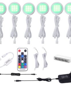 VortexEdge RGB Color Changing LED Under Cabinet Lights Kit Aluminum Slim Puck Lamps for Kitchen Counter Wardrobe Counter Furniture Ambiance Christmas Decor Lighting (6 Lights)