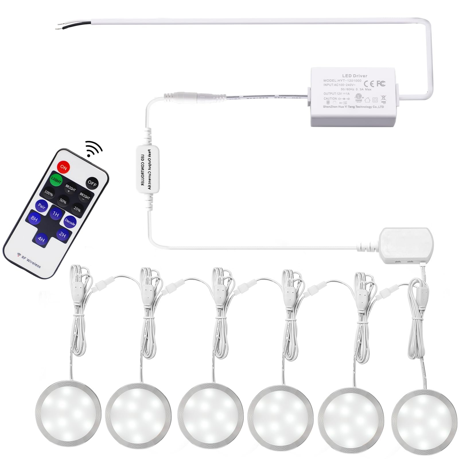 61i9SecYwlL VortexEdge Linkable Under Cabinet LED Lighting Direct Wired 12V Slim Aluminum Dimmable Puck Lights with RF Remote Control for Kitchen Cabinets Counter, Closet Lights(6 Kit, Warm White, NO Wall Plug) - Image 2