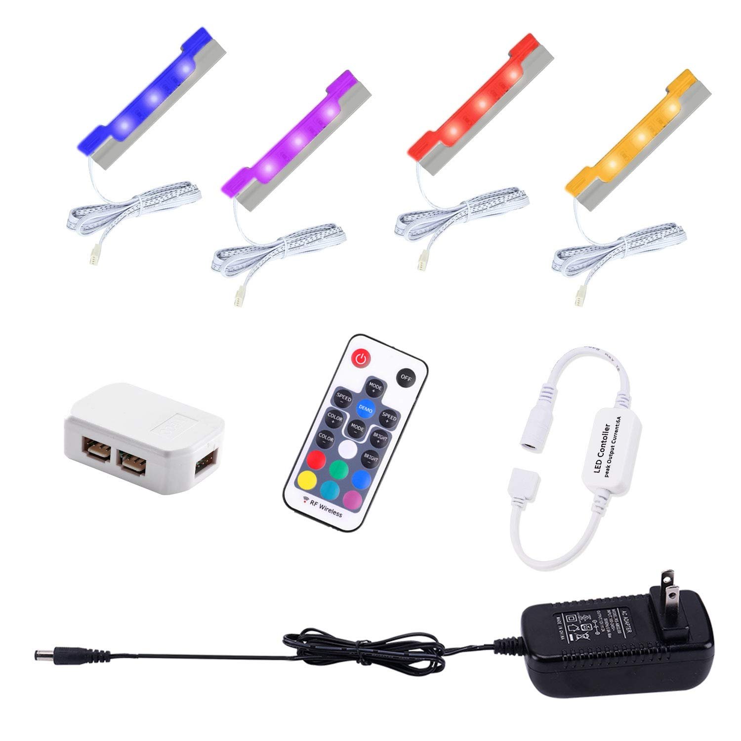 61kj34DGXwL VortexEdge LED Under Cabinet Night Lights Kit for Glass Edge Shelf Back Side Lighting Using Flexible Cable and Clip with RF Remote(4 Lights,RGB)