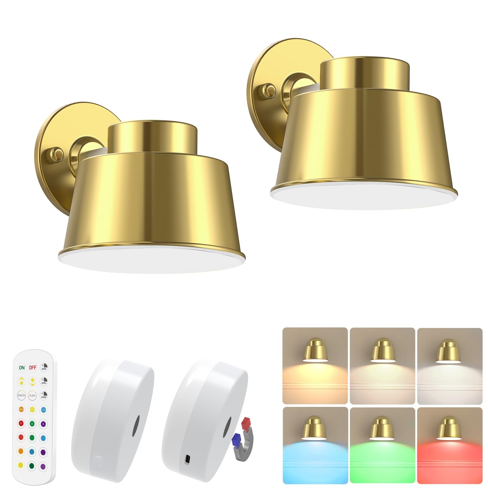 61lovsUl2bZL VortexEdge Art Display Lights, Picture Lights Rechargeable Gold, Color Changing & Dimmable with Remote LED Rotatable Wall Lights for Pictures, Paintings, Portraits, Artworks (2 Pack)