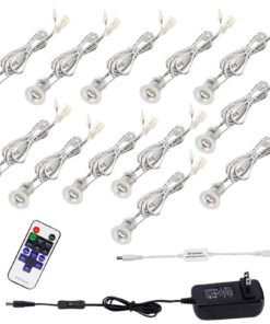 VortexEdge Linkable LED Under Cabinet Lighting 12V Recessed Mini Downlights Spotlights Dimmable with Remote Control & ETL Listed Wall Plug for Cupboard Accent Lighting(Warm White,12 Lights)