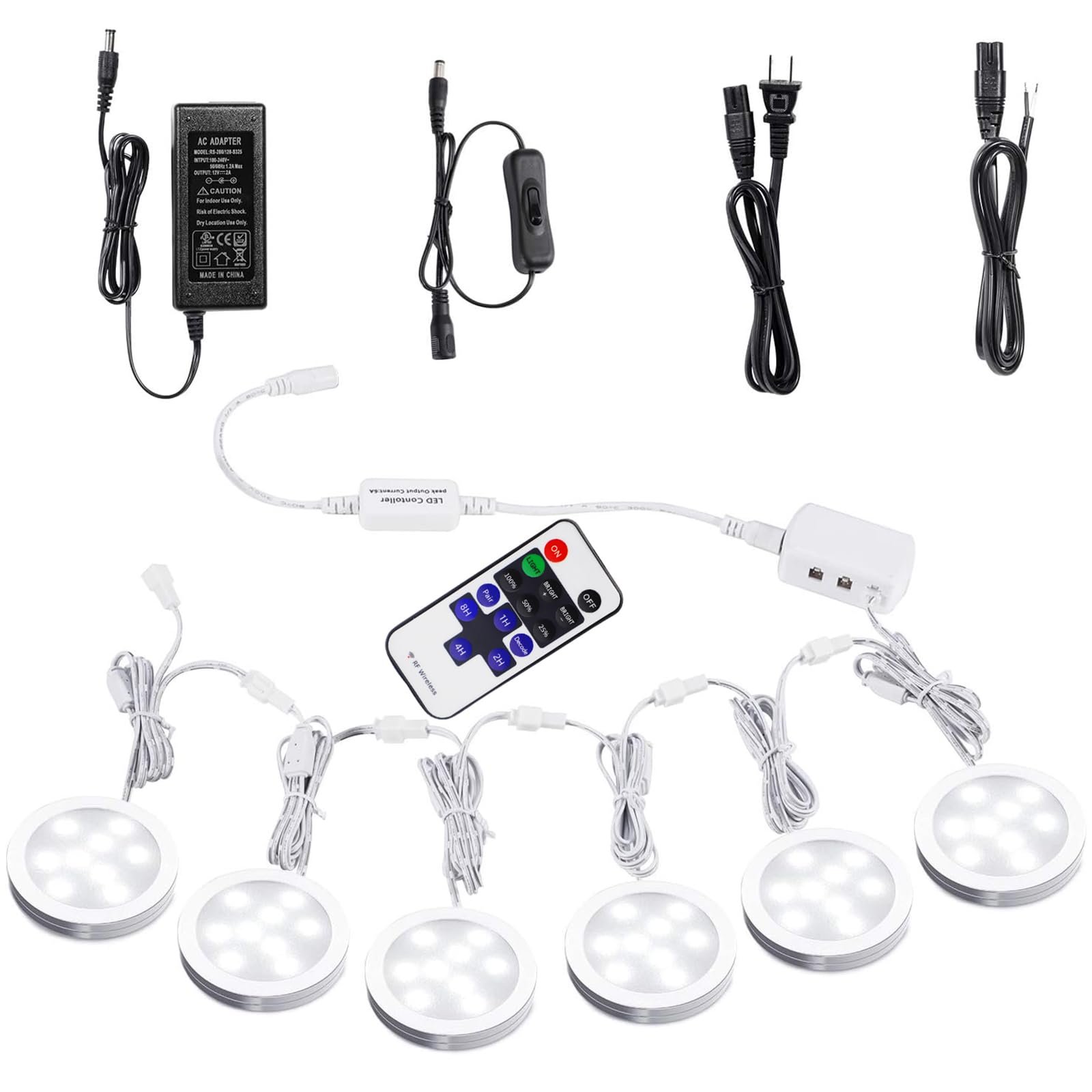 61x5f-FbSfL VortexEdge Linkable Under Cabinet LED Lighting 12V Dimmable Puck Lights with Wireless RF Remote Control, Hardwired & Wall Plug in for Counter Lighting(6 Lights, Warm White) - Image 2