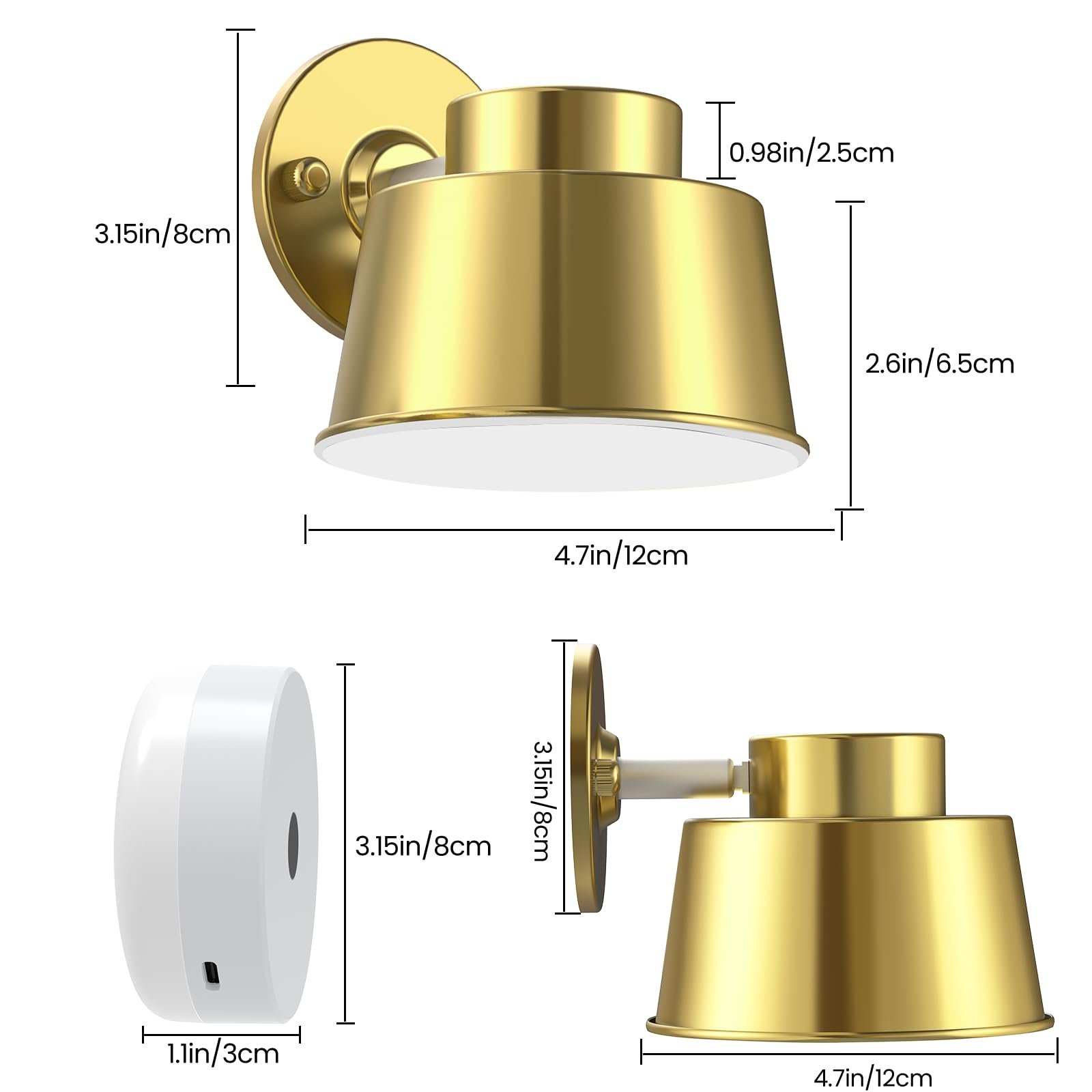 61xBiW15MjL VortexEdge Art Display Lights, Picture Lights Rechargeable Gold, Color Changing & Dimmable with Remote LED Rotatable Wall Lights for Pictures, Paintings, Portraits, Artworks (2 Pack) - Image 2