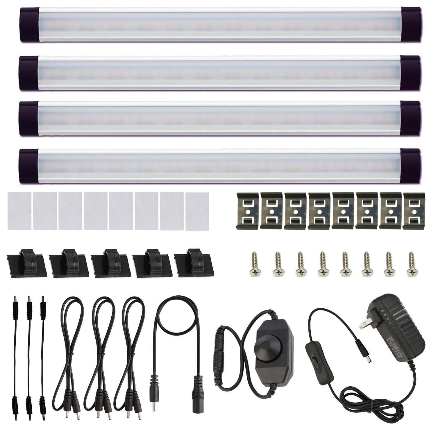 Version 1.0.0 VortexEdge LED Under Counter Light Rigid Bar Under Above Cabinet Plug in Kitchen Lights Linkable with Rocker Switch(4 Panels,Daylight White)