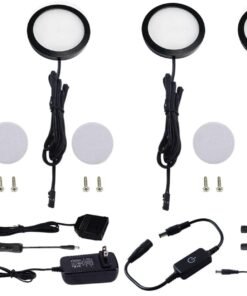 VortexEdge Under Cabinet LED Black Cover Puck Lighting Kit with Touch Dimmer Switch for Kitchen Cupboard Closet Lighting (3 Lights,Warm White)