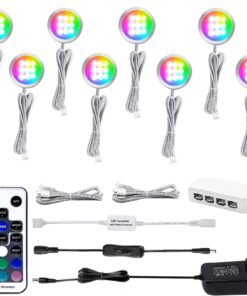 VortexEdge Puck Lights, Under Cabinet Lighting RGB, Display Case Lights Dimmable with Remote Control, 20 Color Changing Under Counter Lights for Kitchen (8 Pack)