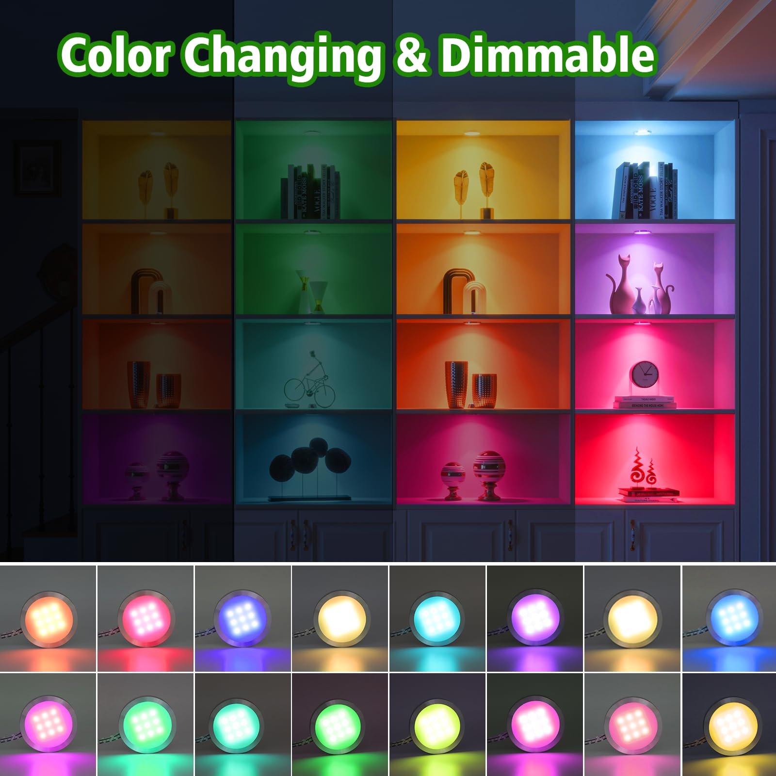 7112MfE2b0IL VortexEdge Puck Lights, Under Cabinet Lighting RGB, Display Case Lights Dimmable with Remote Control, 20 Color Changing Under Counter Lights for Kitchen (8 Pack) - Image 6