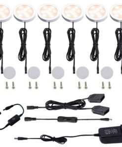 VortexEdge Under Cabinet LED Puck Lights Kit with Touching Switch Dimmable for Kitchen Cupboard Closet Lighting (6 Lights,Warm White)