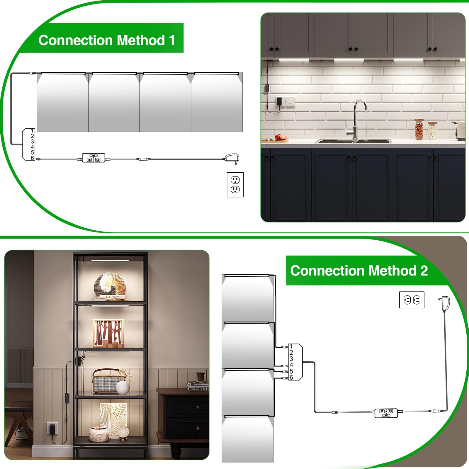 7174896fgKL VortexEdge Under Cabinet Lighting, Timer & CCT 2700-6000K with Slider Dimmer, Plug-in 12Inch 12W Lights for Curio Cabinet, Kitchen, Bookshelf (4 Bars Kit) - Image 4
