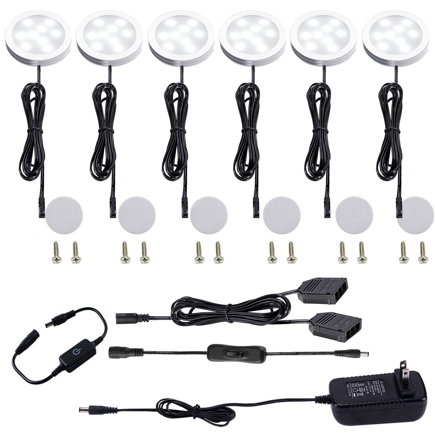 Version 1.0.0 VortexEdge Under Cabinet LED Puck Lights Kit with Touching Switch Dimmable for Kitchen Cupboard Closet Lighting (6 Lights,Warm White) - Image 2