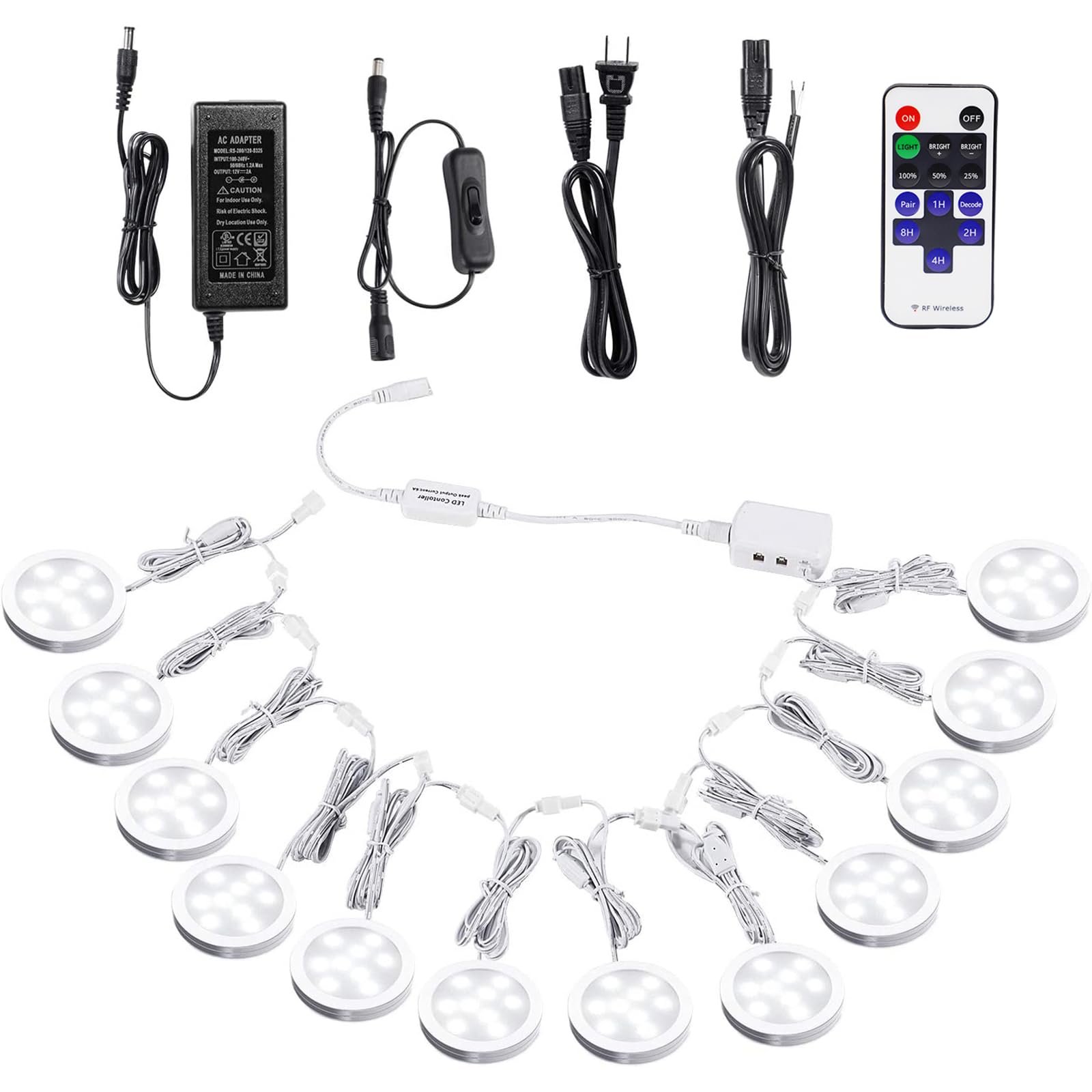 Version 1.0.0 VortexEdge Linkable Under Cabinet LED Lighting 12V Dimmable Puck Lights with Wireless RF Remote Control, Hardwired & Wall Plug in for Kitchen Mood Lighting (Warm White, 12 Lights Kit) - Image 2