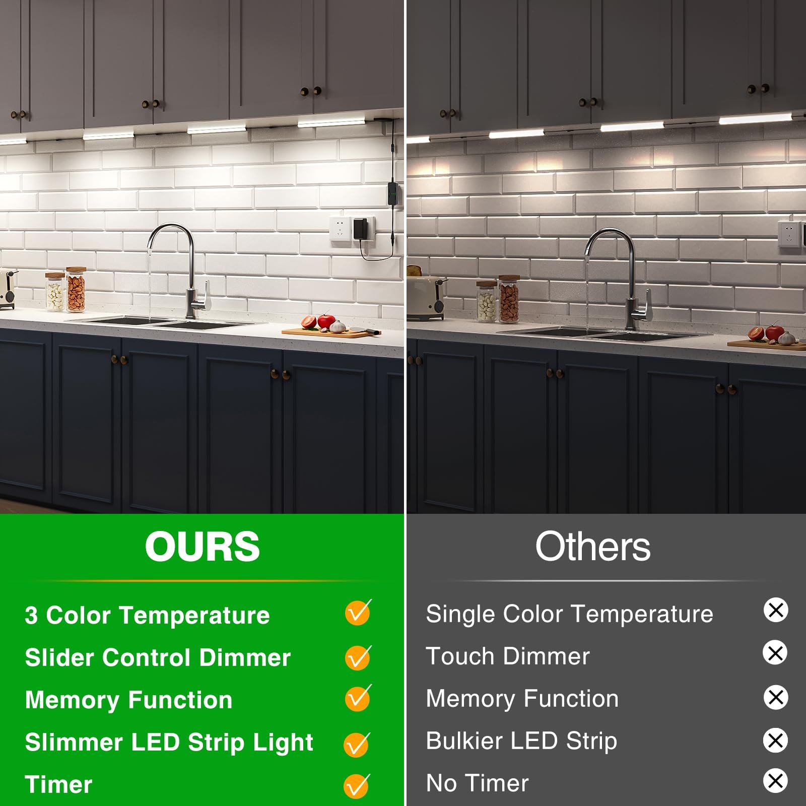 71HDtt7lLXL VortexEdge Under Cabinet Lighting, Timer & CCT 2700-6000K with Slider Dimmer, Plug-in 12Inch 12W Lights for Curio Cabinet, Kitchen, Bookshelf (4 Bars Kit) - Image 5