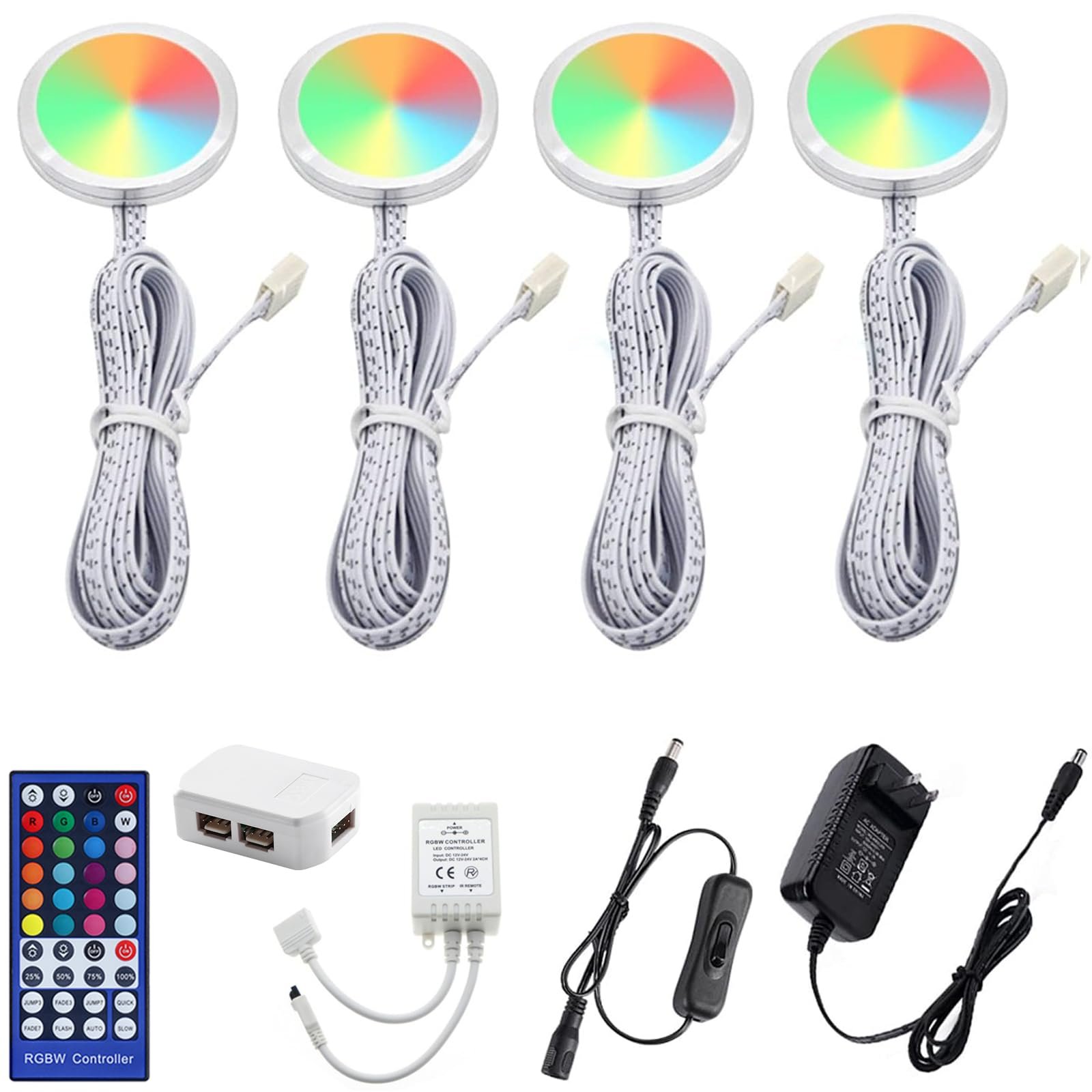 71Jrv2ykiNL VortexEdge RGBWW RGB + Warm White Color Changing Christmas Xmas Under Cabinet LED Lights Kit IR Remote Puck Lights for Kitchen Counter Shelf Furniture Ambiance Lighting (RGBWW, 4 Lights, 12W)