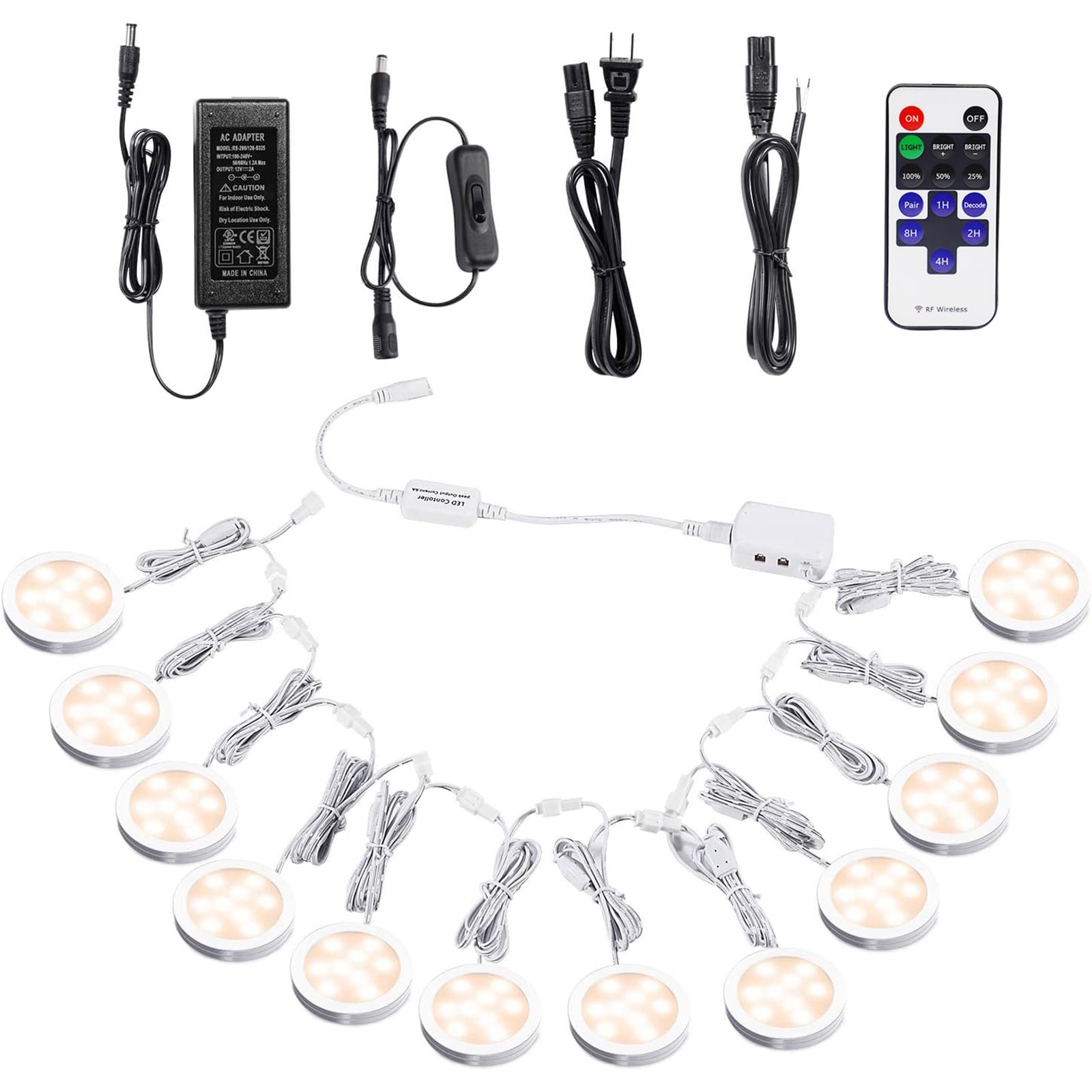 71LdLxk9VVL VortexEdge Linkable Under Cabinet LED Lighting 12V Dimmable Puck Lights with Wireless RF Remote Control, Hardwired & Wall Plug in for Kitchen Mood Lighting (Warm White, 12 Lights Kit)