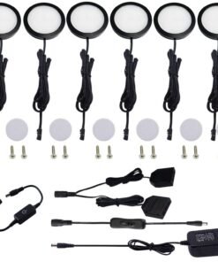 VortexEdge Under Cabinet LED Black Cover Puck Lighting Kit with Touch Dimmer Switch for Kitchen Cupboard Closet Lighting (6 Lights,Daylight White)