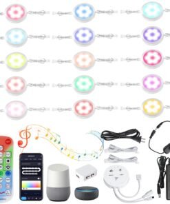 Dream Color Under Cabinet Lights, VortexEdge Color Changing Puck Lights Dimmable with Remote Control & APP Control, Music Sync Multicolor Under Cabinet Lighting 24V for Cabinets, Counters, Shelves(15 Pack)