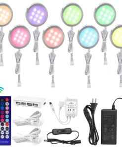 VortexEdge LED Puck Lights Wired Color Changing, Multicolor Under Cabinet Lighting with Remote, Dimmable RGBWW Display Case Lights 8 Pack for Cabinets, Counters, Shelves, Showcases (RGBWW)