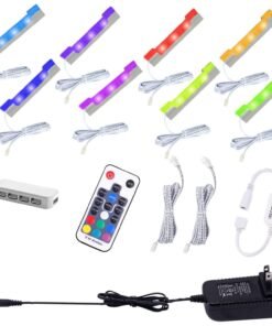VortexEdge LED Glass Shelf Lighting Kit for Glass Edge Back Side Lighting Using Flexible Cable and Clip with RF Remote(8 Lights,RGB)