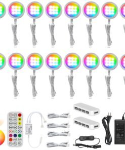 VortexEdge Under Cabinet Lighting Kit, 16 Pack Dimmable RGB and CCT LED Puck Lights with Timer Function, Wireless Remote Control, Linkable Design, Ideal for Kitchen, Living Room, and Display Shelves