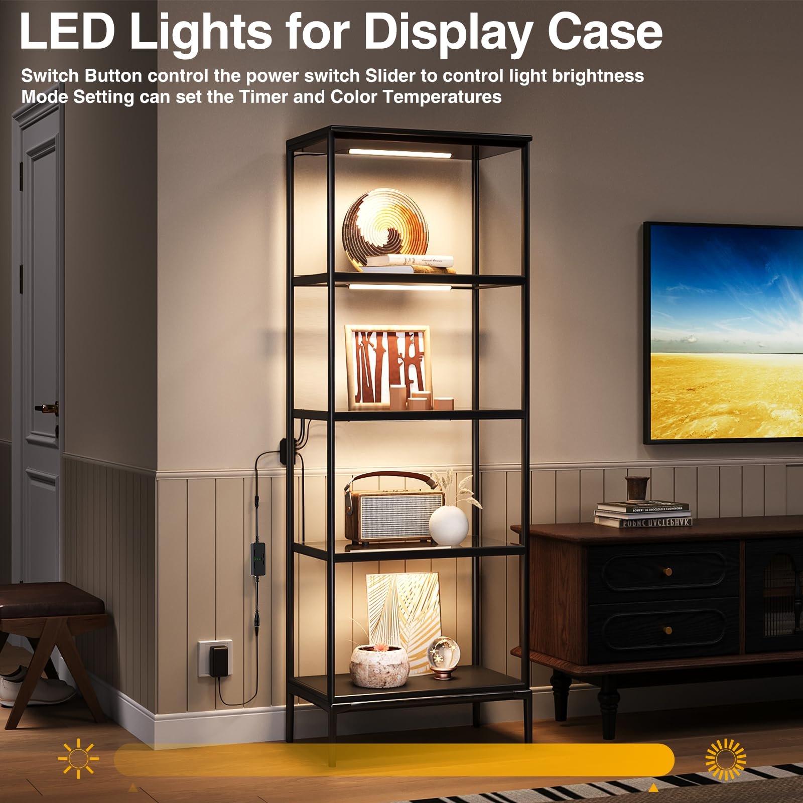 71ZtmSzz2bVL VortexEdge Under Cabinet Lighting, Timer & CCT 2700-6000K with Slider Dimmer, Plug-in 12Inch 12W Lights for Curio Cabinet, Kitchen, Bookshelf (4 Bars Kit) - Image 3
