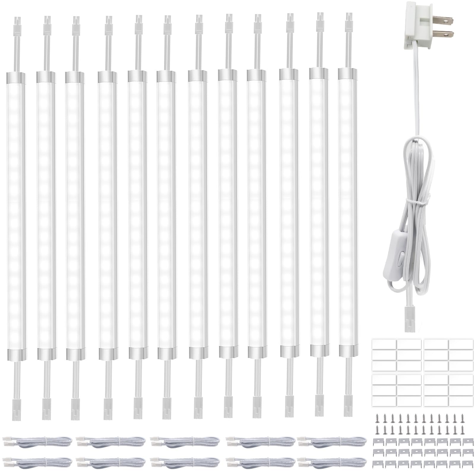 71aKWcOE4BL VortexEdge Under Cabinet Lighting, Dimmable 12 inch Under Counter Lights, 120V Plug in & Hardwired, Linkable LED Closet Lights for Kitchen, Shelf, Workbench, Desk,Cupboard,Garage (12 PCS),Cold White 6000K