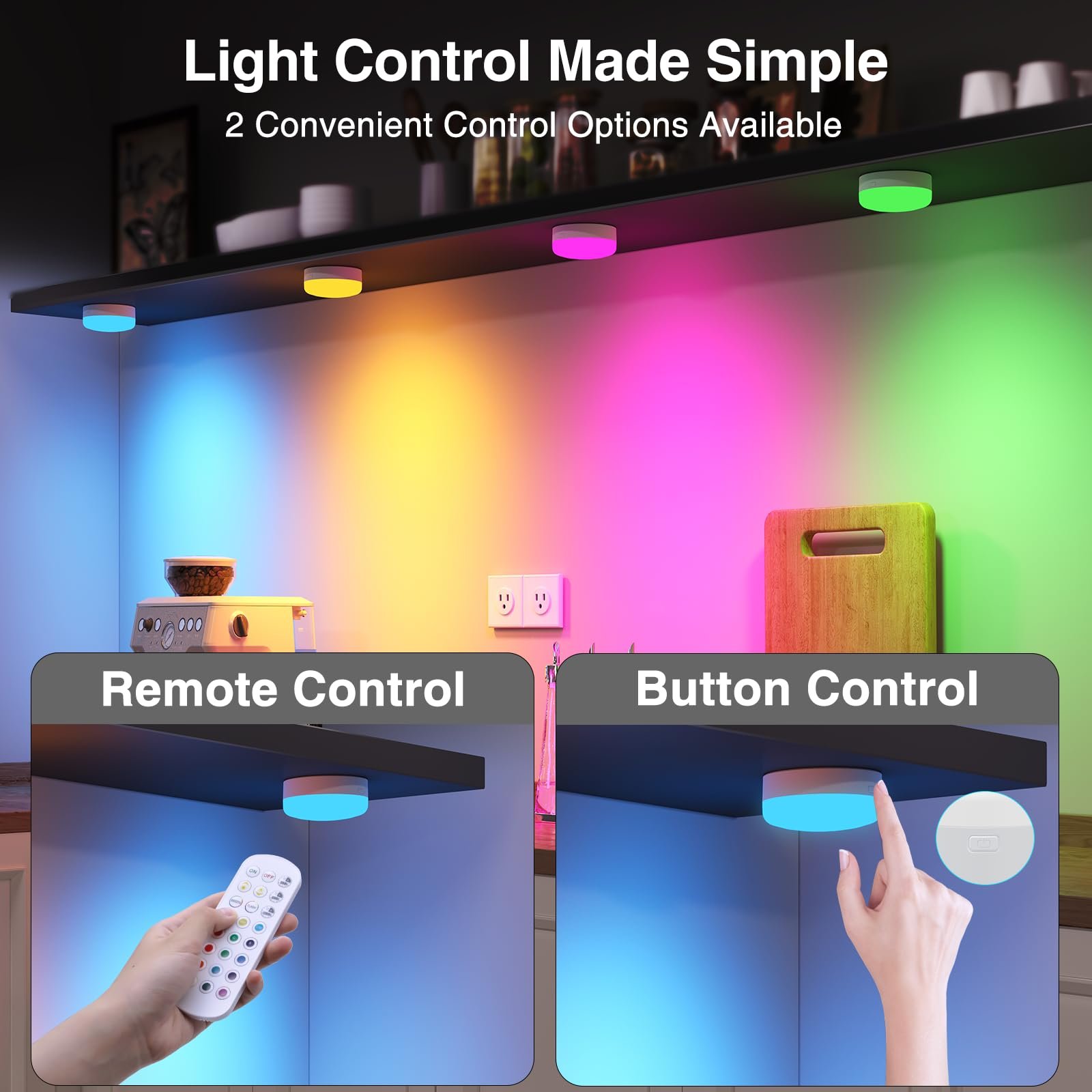 71biQ4NVSaL VortexEdge Puck Lights with Remote Control, 4-Pack Wireless Stick On Lights for Under Cabinet, Closet, Bedroom, Staircase & Bookshelf, 3000mAh Battery Operated Color Changing Lighting (RGB&CCT) - Image 5