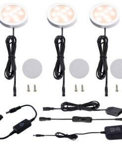 VortexEdge Under Cabinet LED Puck Lighting Kit Black Cord with Touch Dimmer Switch for Kitchen Showcase Cupboard Closet Lighting 3 Lights 6W (Warm White)
