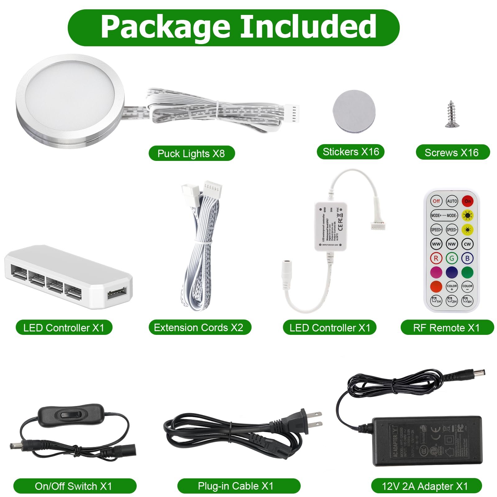 71mYIxxNHaL VortexEdge Under Cabinet Lighting Kit, 8 Pack Dimmable RGB and CCT LED Puck Lights with Timer Function, Wireless Remote Control, Linkable Design, Ideal for Kitchen, Living Room, and Display Shelves - Image 3