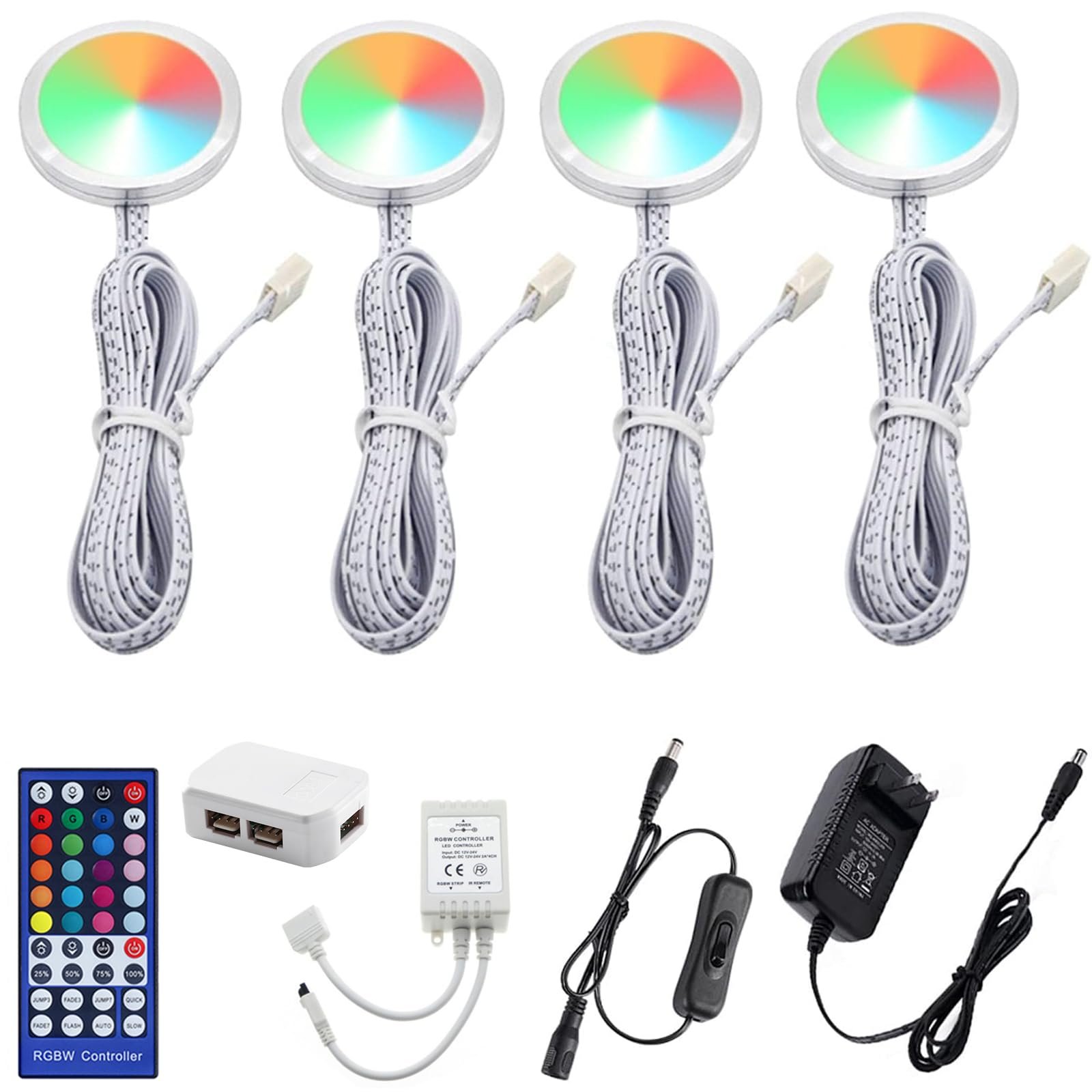 71ot8b7bPML VortexEdge RGBWW RGB + Warm White Color Changing Christmas Xmas Under Cabinet LED Lights Kit IR Remote Puck Lights for Kitchen Counter Shelf Furniture Ambiance Lighting (RGBWW, 4 Lights, 12W) - Image 2