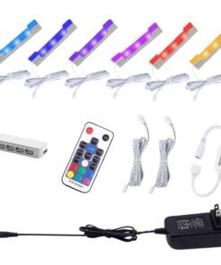 VortexEdge LED Under Cabinet Bookshelf Lights Kit for Glass Edge Shelf Back Side Lighting Using Flexible Cable and Clip with RF Remote(6 Lights,RGB)