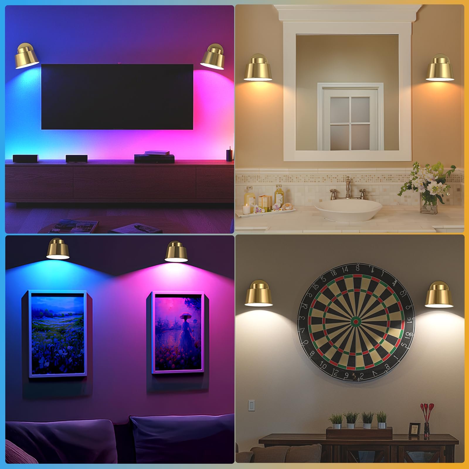 71qV-Hut5JL VortexEdge Art Display Lights, Picture Lights Rechargeable Gold, Color Changing & Dimmable with Remote LED Rotatable Wall Lights for Pictures, Paintings, Portraits, Artworks (2 Pack) - Image 7