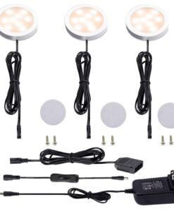 VortexEdge 12V LED Under Cabinet Lighting Kit 3 Packs Slim Aluminum Puck Lights with 2-Way Switch All Accessories Included for Counter Closet Lighting 6W (Warm White)
