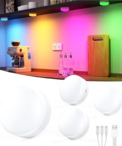 VortexEdge Puck Lights with Remote Control, 4-Pack Wireless Stick On Lights for Under Cabinet, Closet, Bedroom, Staircase & Bookshelf, 3000mAh Battery Operated Color Changing Lighting (RGB&CCT)